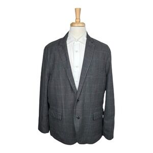 UNTUCKit Gray Windowpane Check Half Lined Cotton Mens Blazer Size 48R